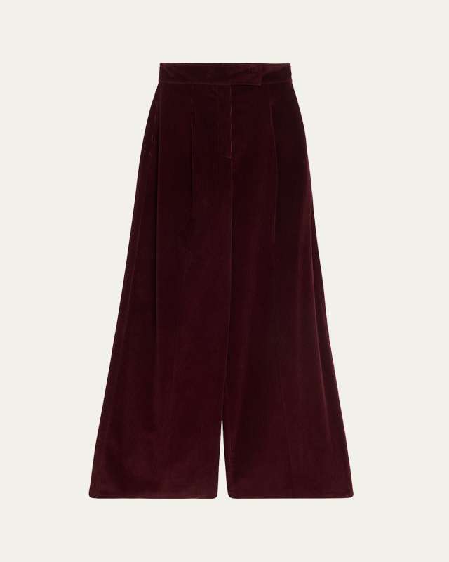 Cherry Wide-Leg Cotton Corduroy Pants